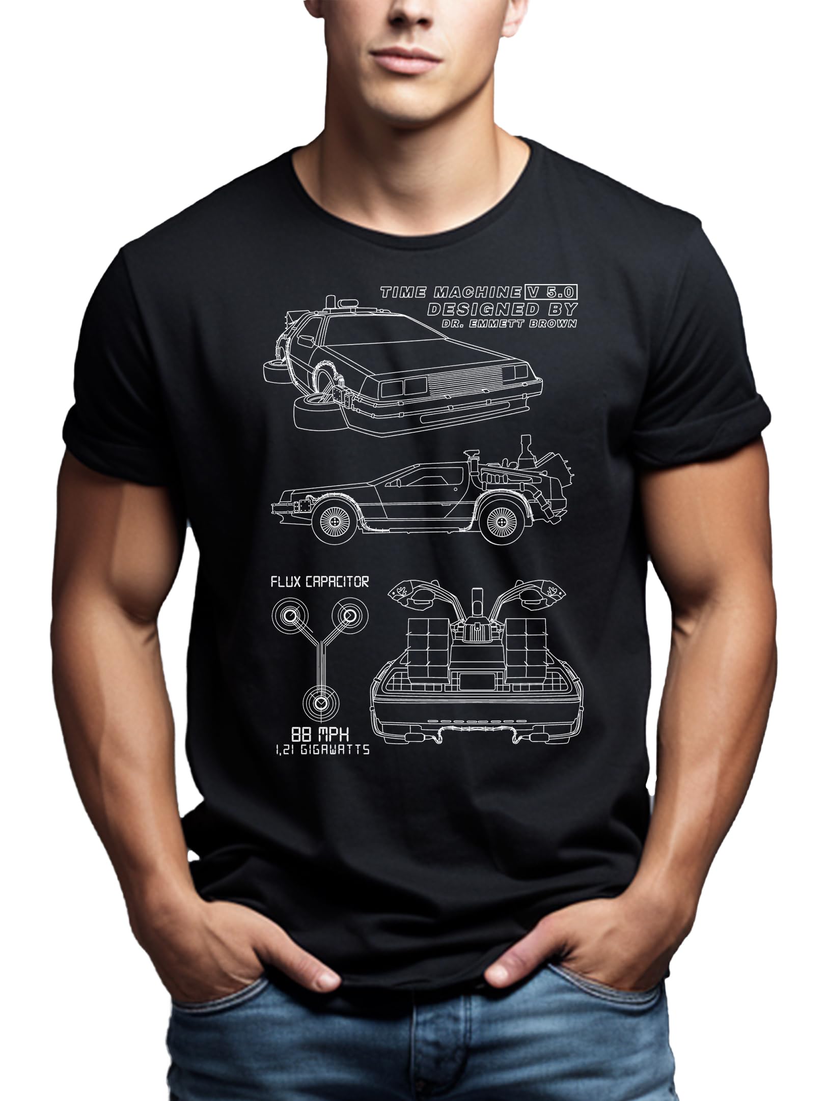 MAKAYA Camisetas Frikis Hombre - Futuro - T-Shirt Delorean