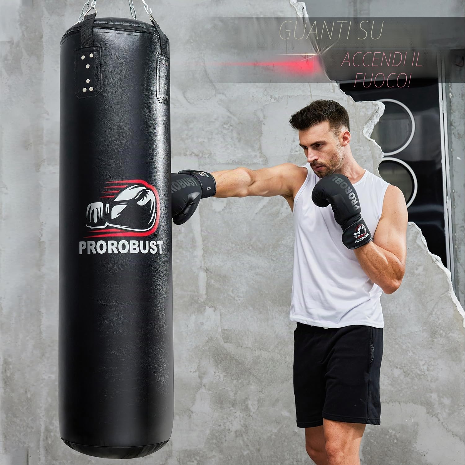 Sacco da boxe per adulti, set da 1,2 m in poliuretano pesante con guanti da 340 g, per MMA, kickboxing, boxe, karate, allenamento in palestra a casa (non riempito)