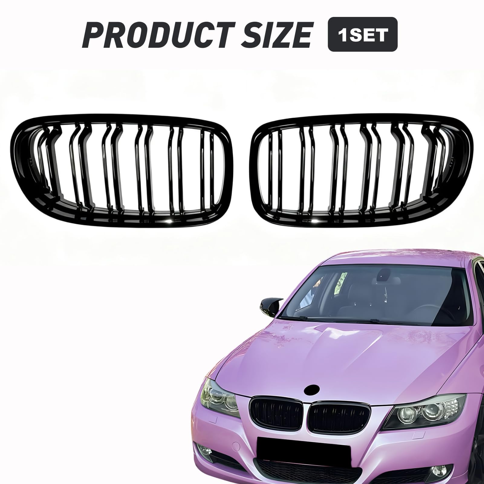 E90 E91 Rejilla Parrilla Delantera Frontal Abs Negro Brillante Doble Barra Para E90 E91 2009-2011 2009 2010 2011, Rejilla Radiador Parachoques