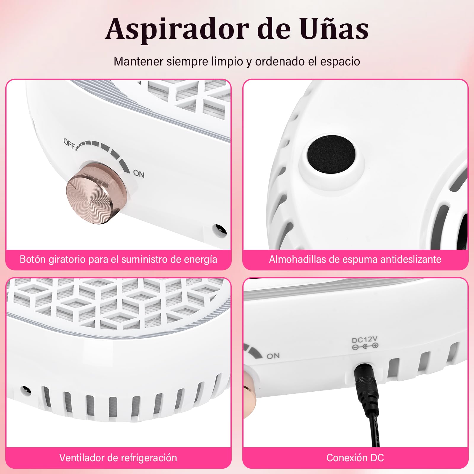 Aspiratore Unghie Professionale Aspiratore Unghie mit Filter Aspirapolvere regolabile per unghie artificiali in acrilico Manicure Pedicure.