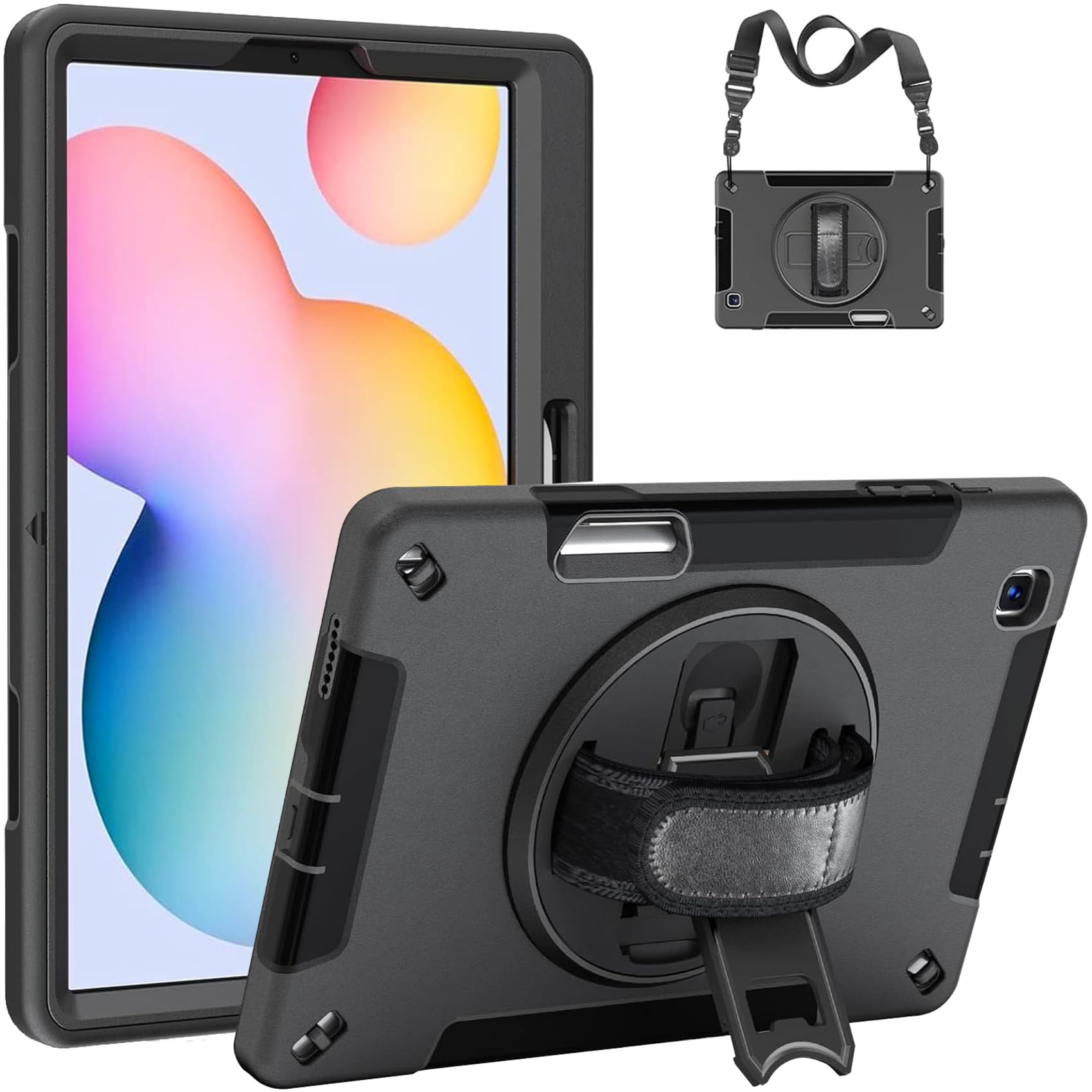 Robustrion Cover for Samsung S6 Lite Tab Cover Case, Armor Shockproof Cover with [Shoulder Strap] and [360 Degree Rotating Hand Strap and Stand] for Samsung S6 Lite Tablet - Black (B0D42FTH56) Amazon Price History, Amazon Price Tracker