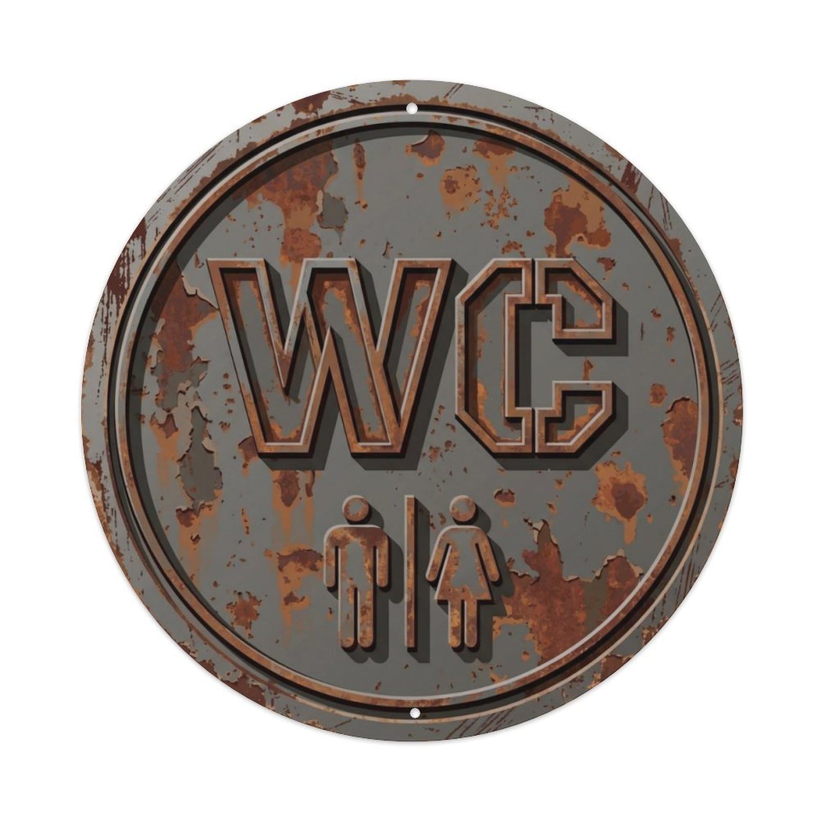 Toilet （WC） Rusty Iron Plate Metal Tin Sign Plaque Wall Decor for Cafe, Club Bar, Office, Home Garden Round Metal Poster 8x8Inch