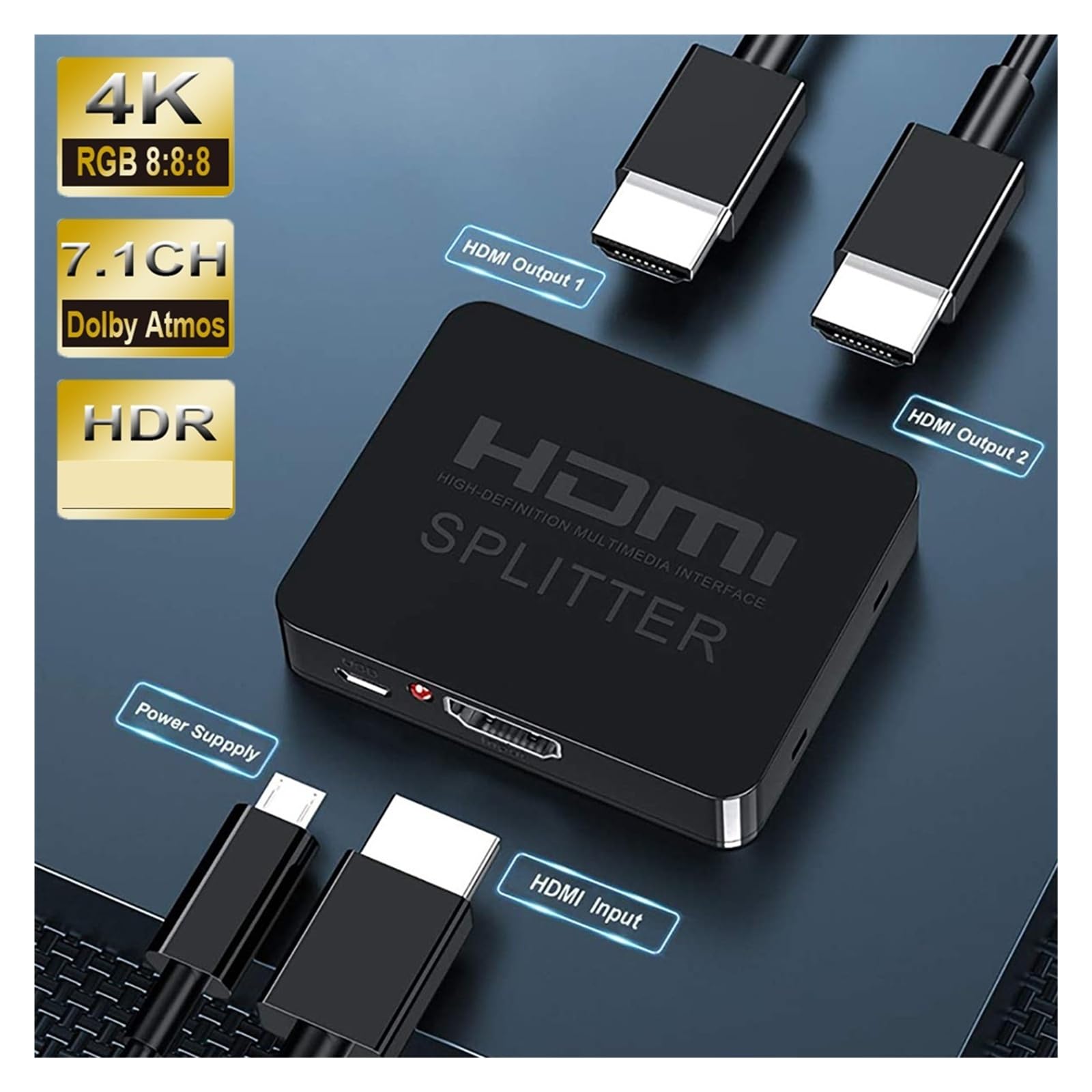 Divisor 2023 4K 60Hz HDR 2.0 1x2 Compatible con HDCP UHD Caja de conmutación for proyector PS4(ZY-HS20E)