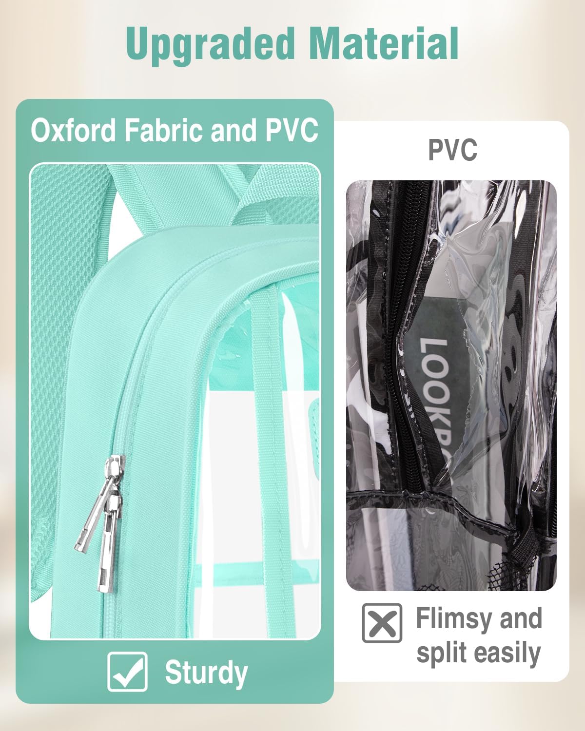 Clear Backpack Heavy Duty, Fabric & PVC Transparent Bookbag, See Through Backpacks with Reinforced Strap for Women Men, Large Capacity Clear Backpack for College, Travel, Security, Green - Image 2