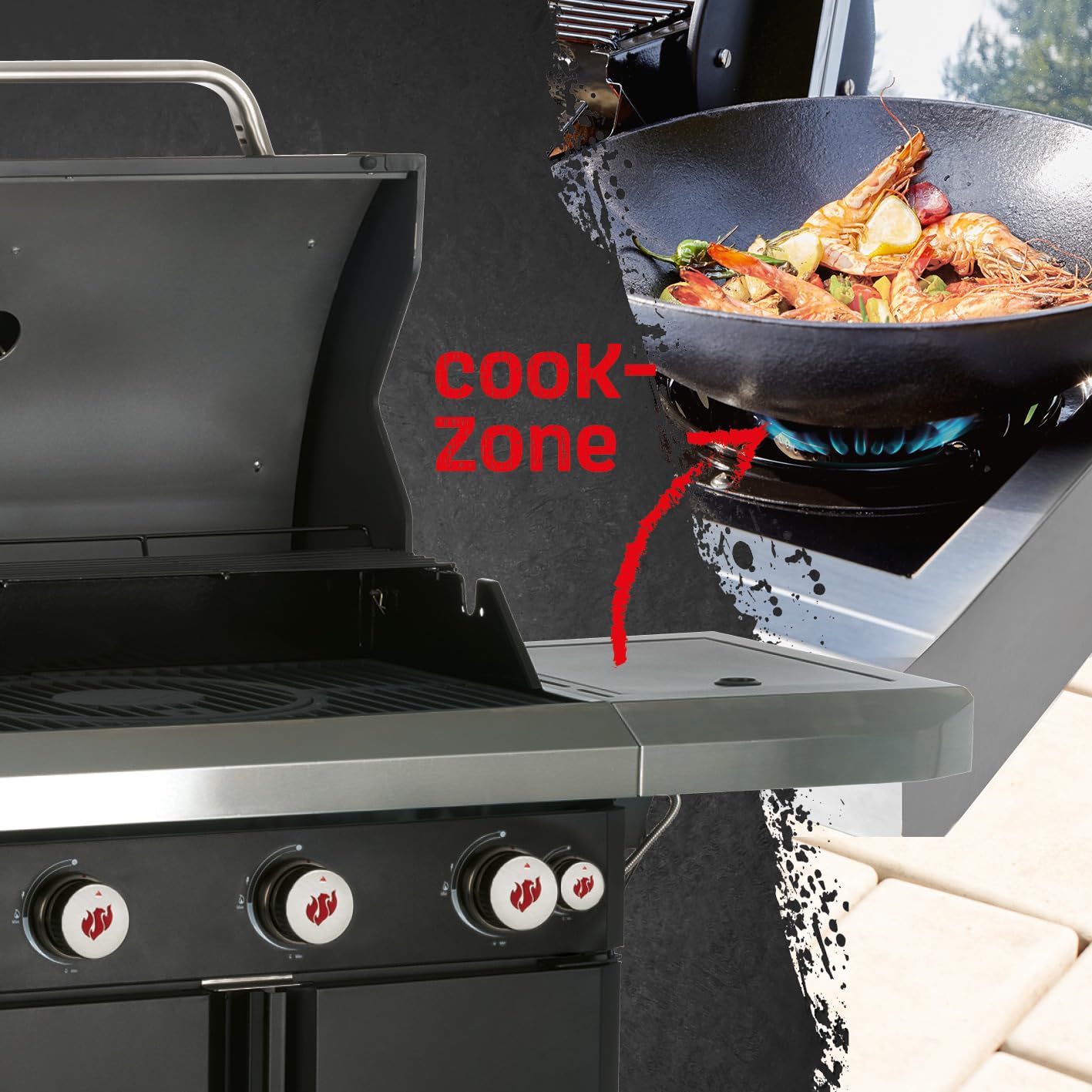 Landmann Rexon PTS 3.1 grill gazowy | 3 bezstopniowo regulowane palniki ze stali nierdzewnej, wbudowany palnik boczny | pokrywa z podwójnymi ściankami z wbudowanym termometrem, emaliowane ruszty