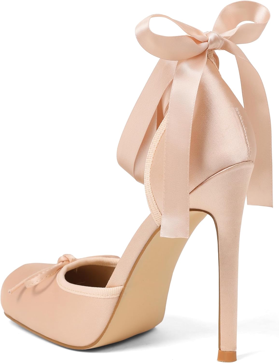 Celbreez Ballet Heels for Women Closed Square Toe Bow Ballerina Heels Lace Up Pink High Heels Slingback Women's Pumps Strappy Stiletto Elegant Party Mary Janes Shoes - Image 7