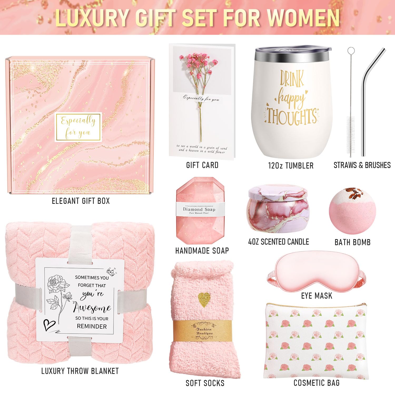 Wasocol Happy Birthday Gifts for Women Mom Grandma Wife Best Friend Sister Her, Unique Relaxing Self Care Package Spa Gift Baskets for Women