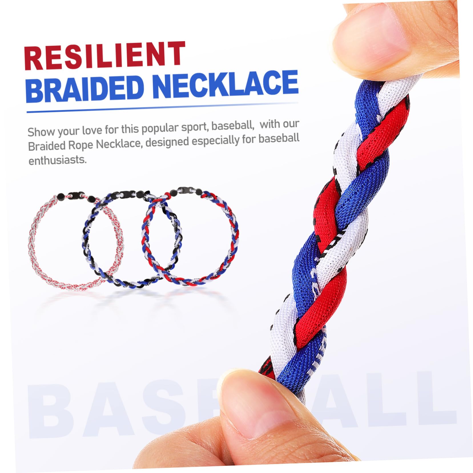 Collier Accessoires Sportifs Baseball Corde en Tressé pour Hommes 3 Pièces
