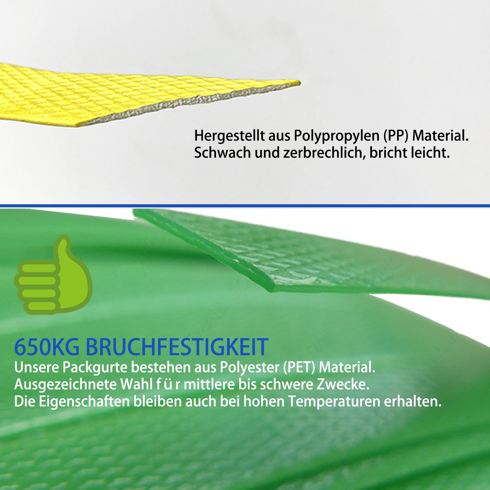PET Verpackungsbänder 250m 16mm 650kg Bruchfestigkeit grün Umreifungsband