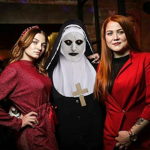 Miniatura 4 de Máscara de Halloween de monja, máscara de látex de terror, máscara de cabeza completa con pañuelo para la cabeza, disfraz de monja, máscaras