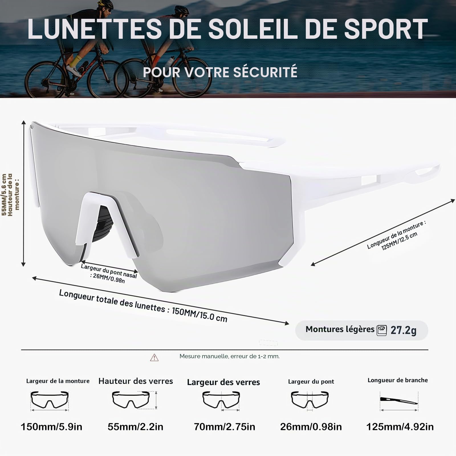 DabbOo 2 PCS Lunette Velo Homme Femme Lunettes de Cyclisme Polarisées Lunettes de Soleil de Sport Protection UV400 pour Lunette Running, Course à Pied, Ski et Autres Activités de Plein Air