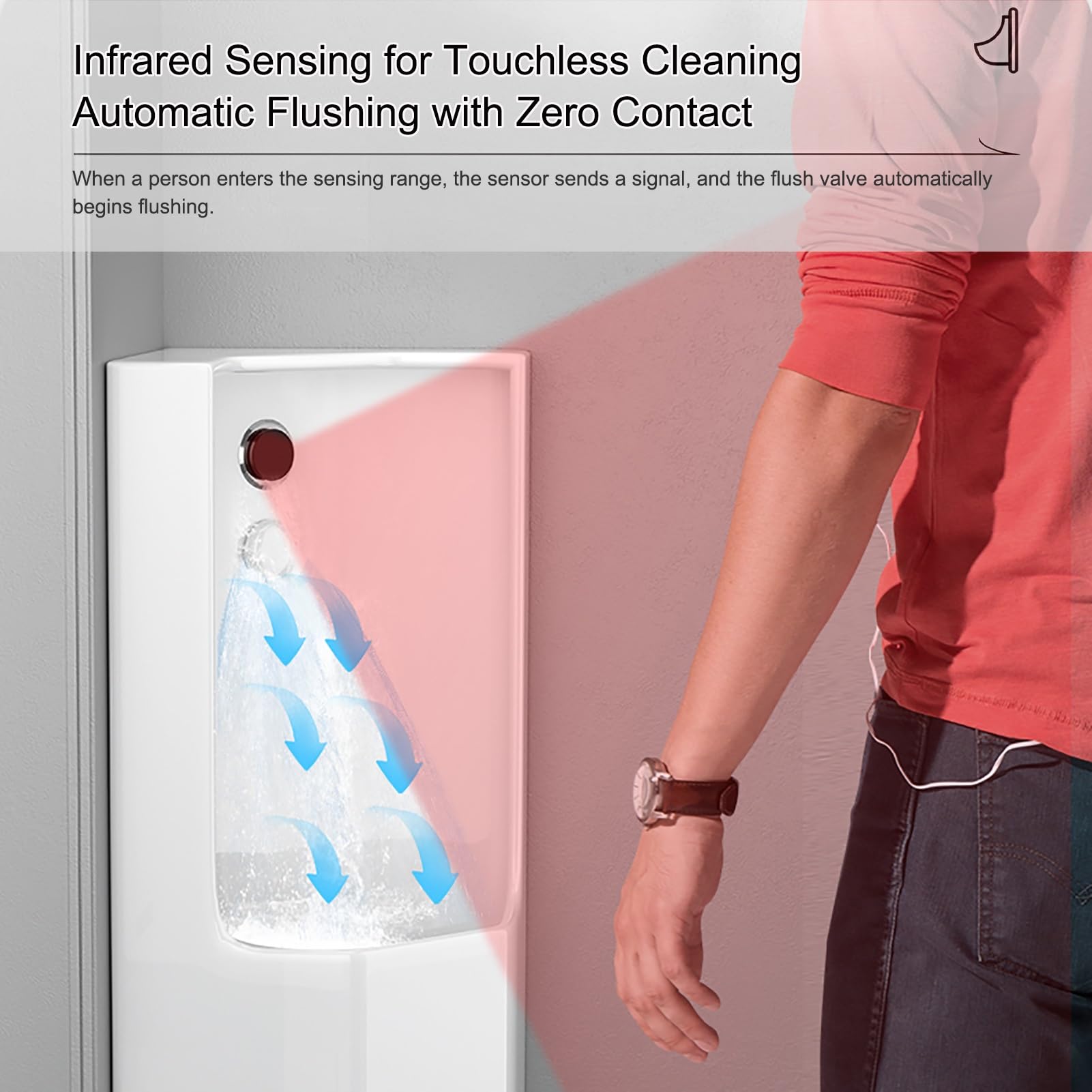 Urinarios de Esquina para Baño de Hombres, Urinario de Pared con Sensor Inteligente y Descarga, para Uso Público, para Karaoke, Bares, Baños y Hoteles