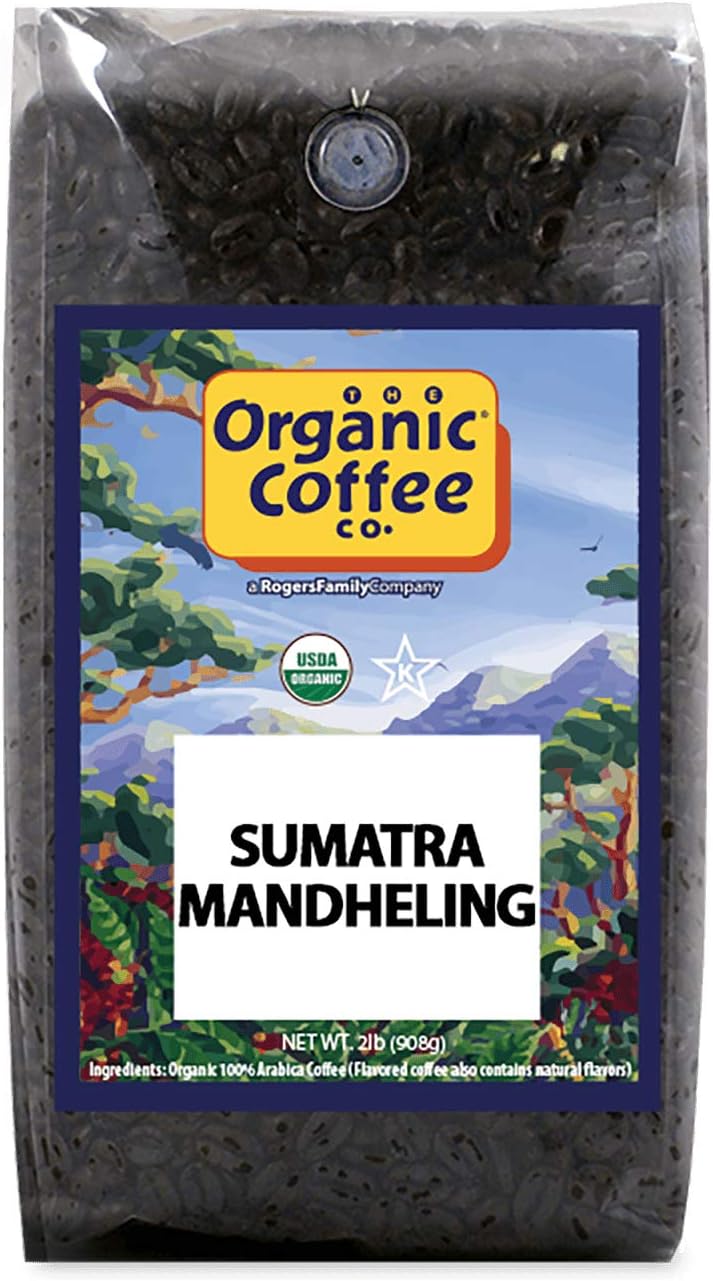 The Organic Coffee Co. Sumatra Mandheling Whole Bean Coffee 2LB (32 Ounce) Medium Light Roast USDA Organic