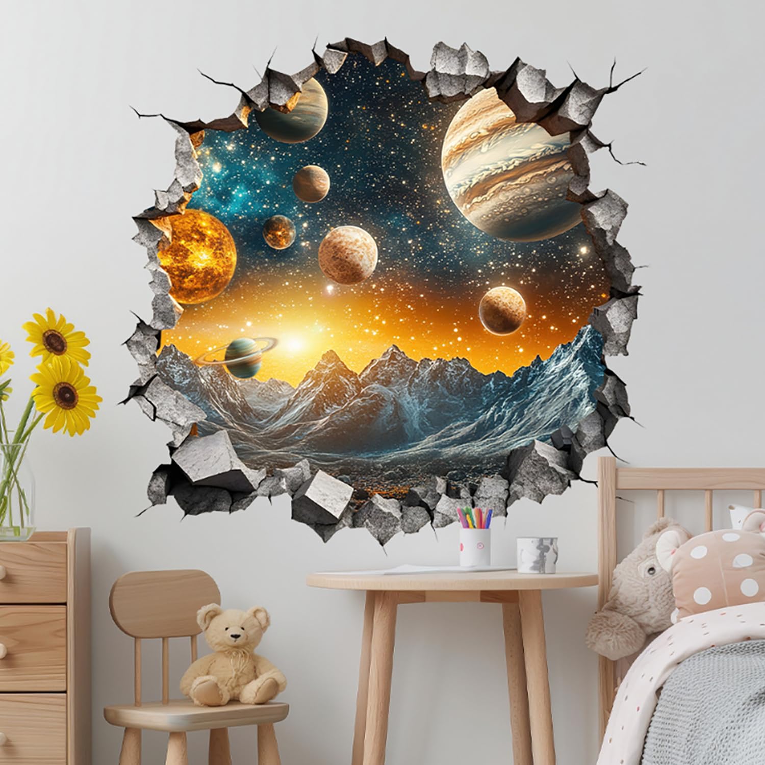 Gansdnek Space Astronauts Wall Stickers, Galaxy Wallpaper Kids Boys Space Bedroom Wall Decals, Wall Sticker for Bedrooms for Boys Bedrooms,Solar System Mural Vinyl Removable Sticker