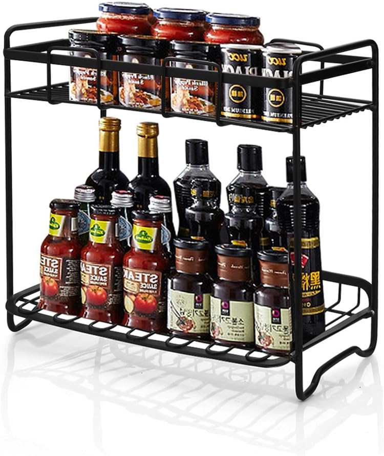 X-cosrack 2 Porte-Épices Empilable Rangement, Organisateur Étagère Cuisine Extensible De 32 À 52 Cm,Métal Rangement Placard Réglable En Hauteur Pour Meuble Cuisine Et Plan De Travail, 30lbs