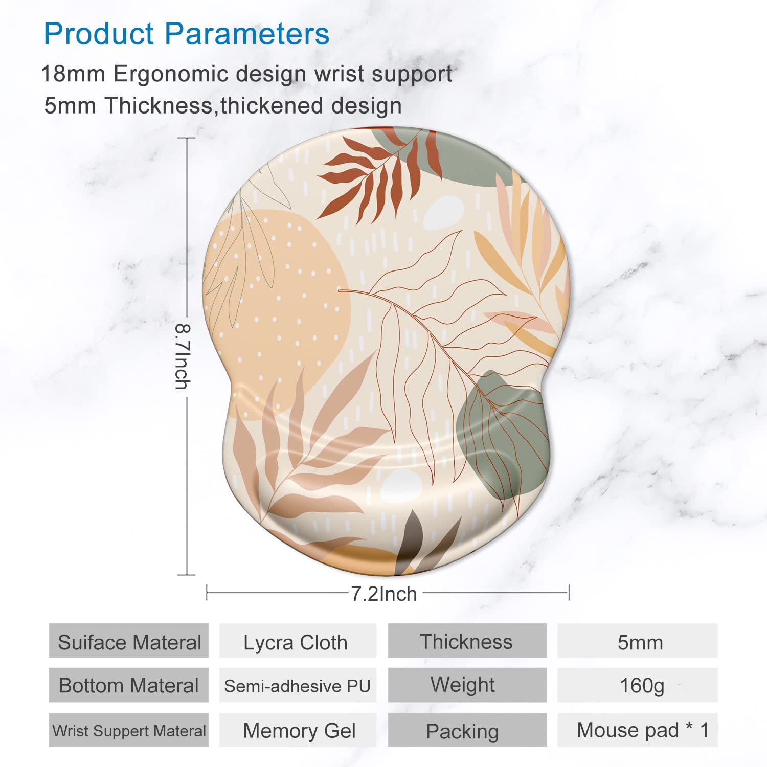 ITNRSIIET Ergonomic Mouse Pad with Gel Wrist Support Small Wrist Rest Smooth Surface Non-Slip PU Base Comfortable Office Supplies Pain Relief, 8.7 x 7.2 inches, Abstract Art - 5