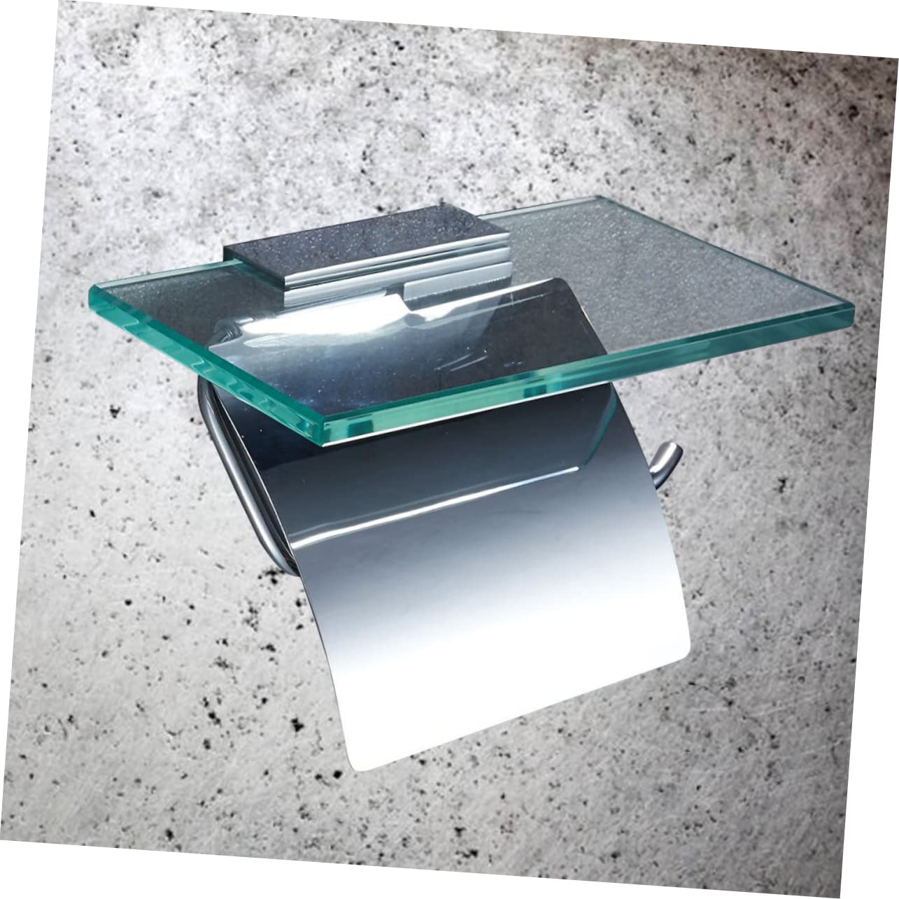 IMIKEYA Portarrollos Diseño Minimalista y Duradero de Papel Higiénico de Vidrio y Cobre con Estante para Móvil y Tapa, Adecuado para Baño de Restaurante o Club