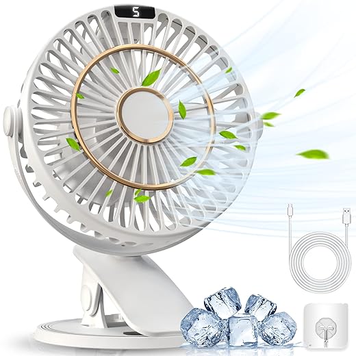 COZII Mini Ventilator, Clip Ventilator USB Ventilator Tischventilator Leise mit Akku, 5 Geschwindigkeiten 720° Drehung, 16cm Tragbarer Tischventilatoren für Zuhause, Büro, Outdoor, Reisen (Weiß)