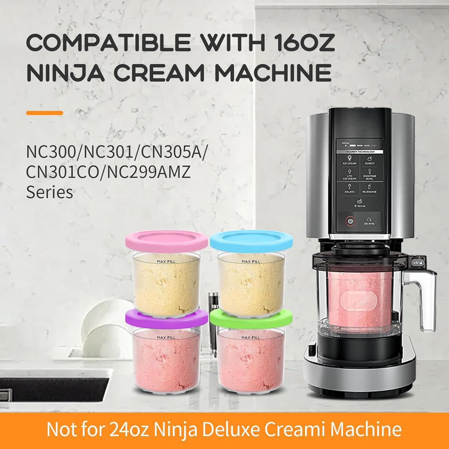 2 Pièces Pots pour Ninja CREAMI Machine à Crème Glacée, Récipient à Crème Glacée Compatible avec Ninja NC302EU NC301EU NC300EU Série, Accessoires pour Machines à Glaces