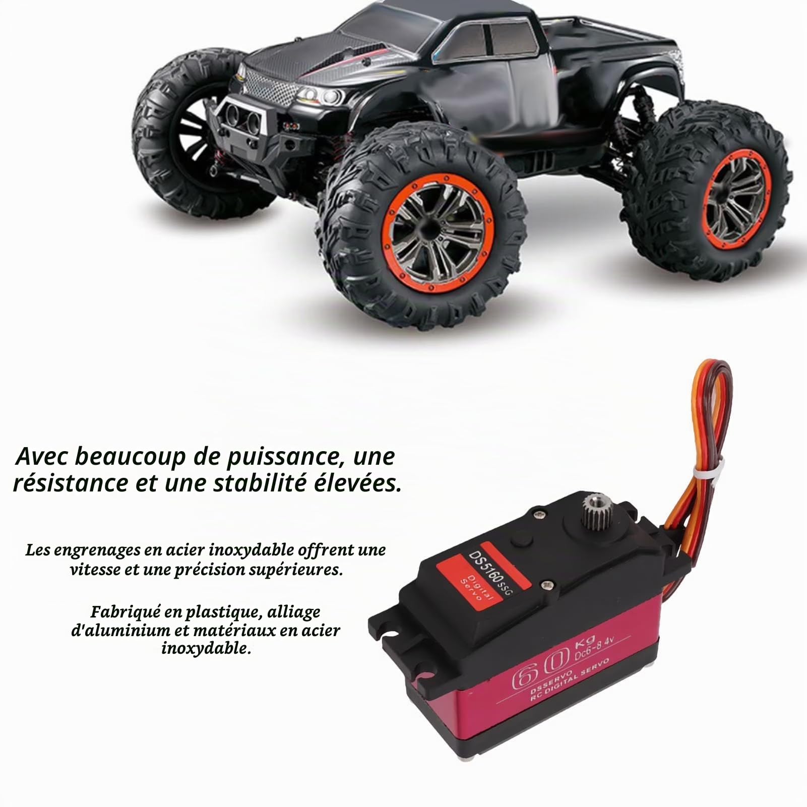 DS5160 Servomoteur,Digital Servo Servomoteur 60KG 180° Servo Numérique à Engrenages Métalliques Servo RC étanche pour 1/5 Redcat HPI Baja,Voiture Rc HéLicoptèRe Gouvernail Bateau Avion Diy Modelisme