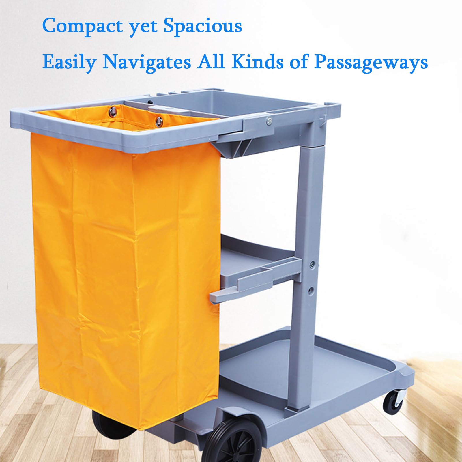 Carrito de limpieza resistente con ruedas, carrito móvil de limpieza con bolsa impermeable para oficinas, hoteles y centros comerciales
