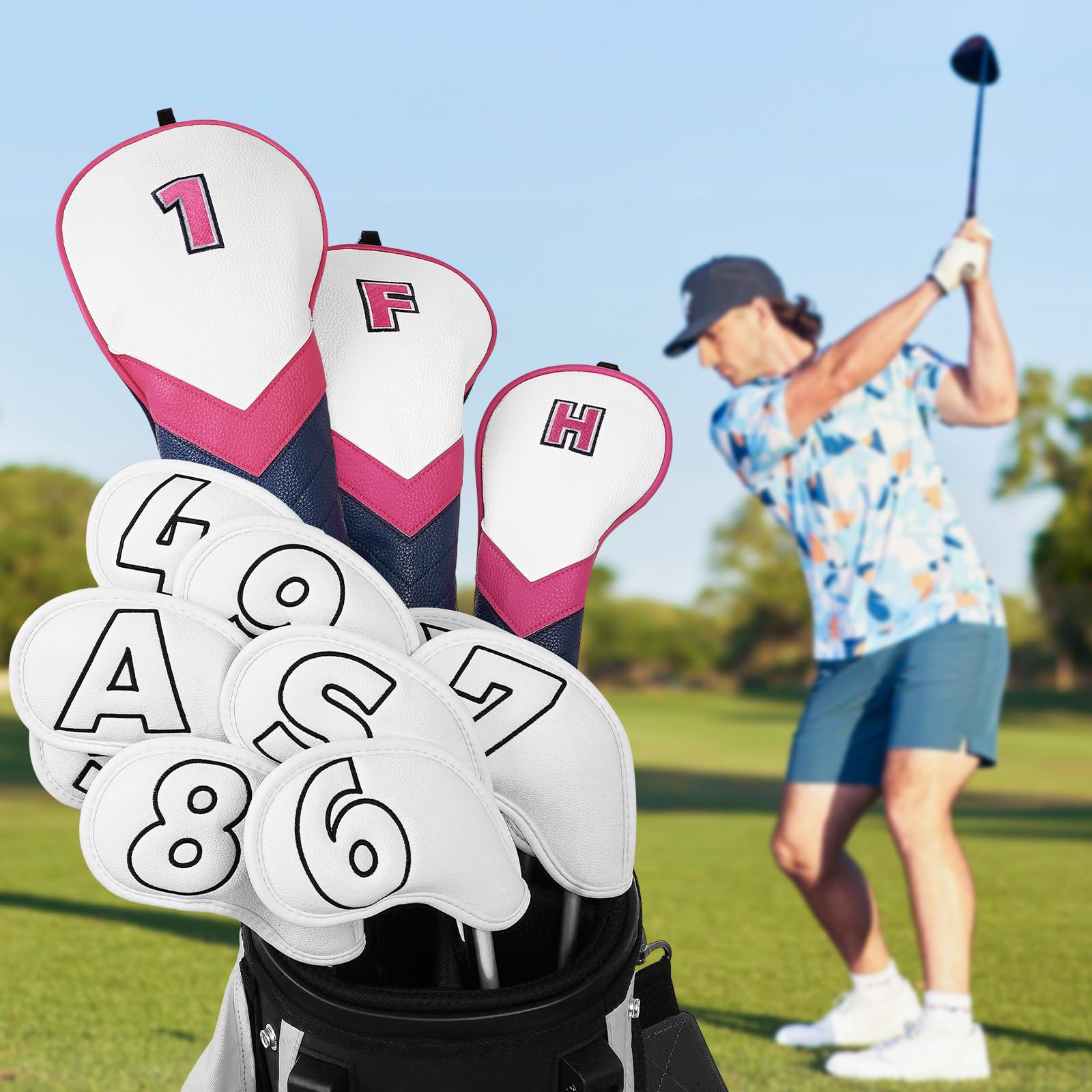 Fundas para cabeza de palo de golf de madera para conductor/Fairway/Hybrid/1FH blanco, rosa, azul, piel sintética