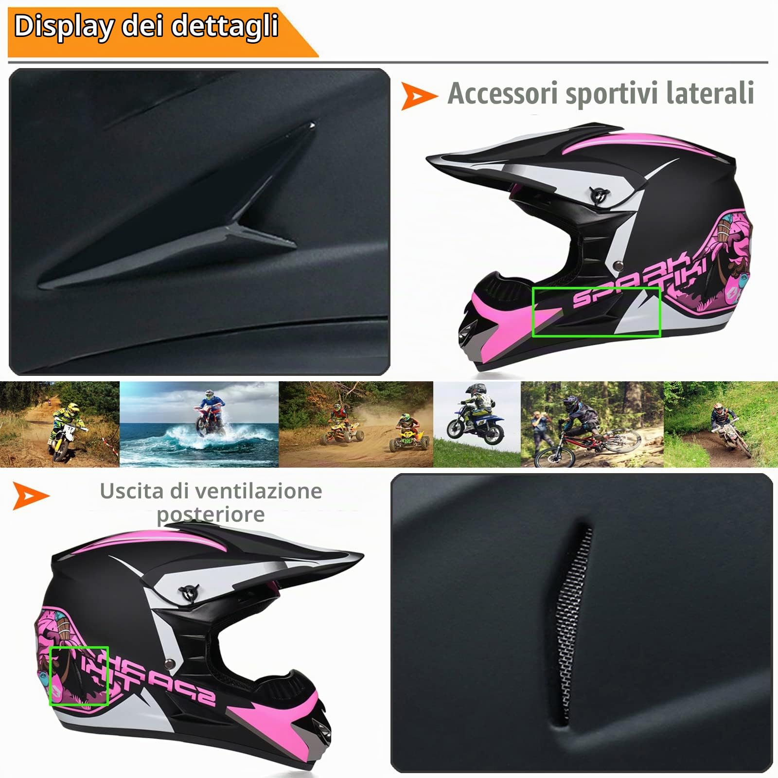 Casco Motocross Bambino Set, Casco da Cross, Casco Integrale da MTB Adulti E Bambini, Caschi Bicicletta Downhill MX Enduro con Occhiali Guanti Mask Rete Del Casco (S-XL, 52-59CM)