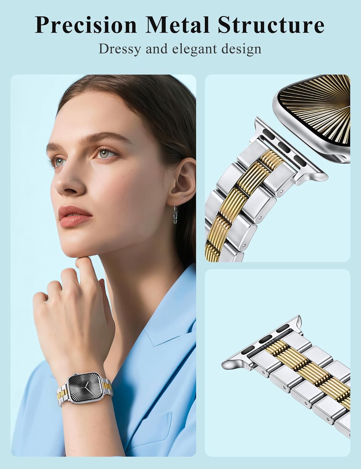 TOYOUTHS Mixed Metal Band Compatible with Apple Watch Bands 38/40/41/42/44/45/46/49mm Women Men, Formal Dressy Two-Tone Stainless Steel Classy Strap for iWatch Series 11 10 9 8 7 6 5 4 SE/Ultra 3 2 1