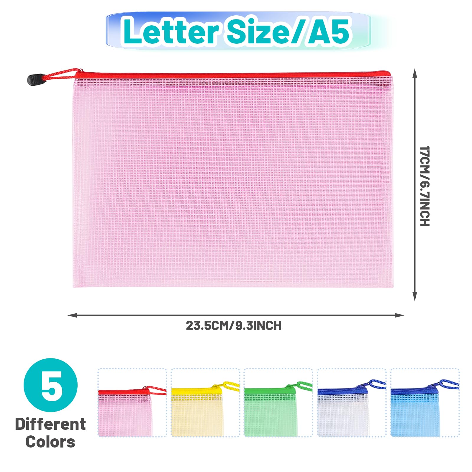 10 Piezas Bolsa de Archivo de Cremallera, Bolsa de Archivo con Cremallera Impermeable para Documentos, Transparente Carpetas de Documentos de Malla para Viajes, Escuela, Oficina, 5 Colores