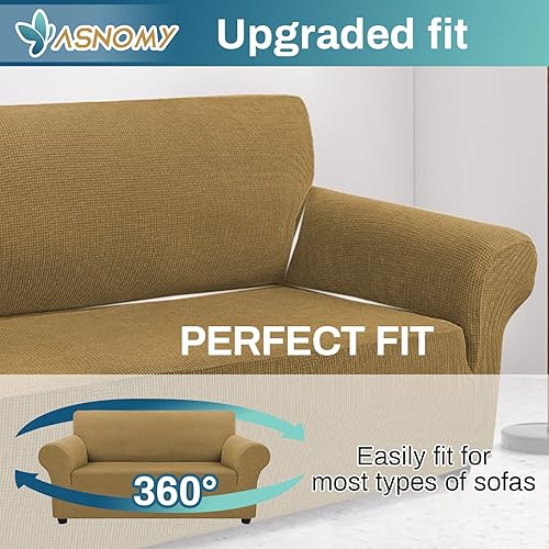 Vista 202 de Asnomy Couch Covers for 3 Cushion Couch Stretch Sofa Covers Slipcovers, Pet Protector Furniture Covers for Dogs Cats Spandex Jacquard Fabric Small
