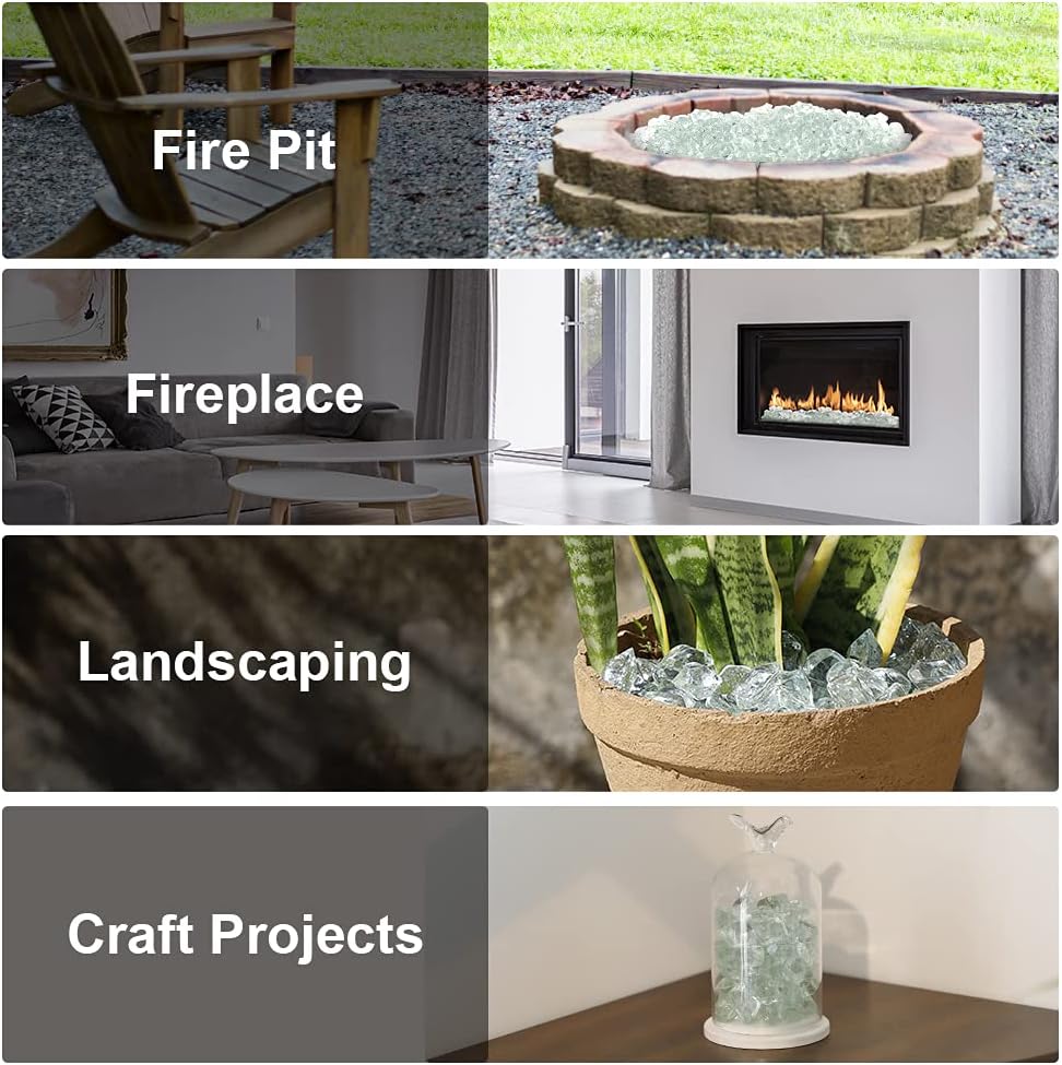 Stanbroil 10-Pound Fire Glass - 1/2 inch Polygon Fire Glass for Fireplace Fire Pit and Landscaping, Crystal