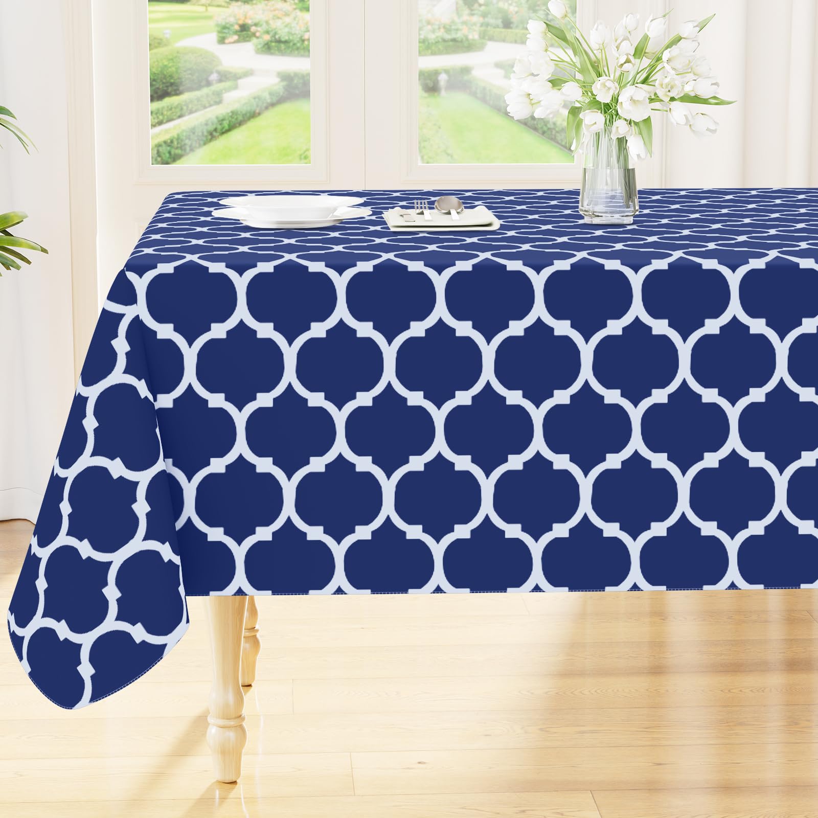Photo 1 of Smiry Vinyl Tablecloth, 60"x144", Navy Blue