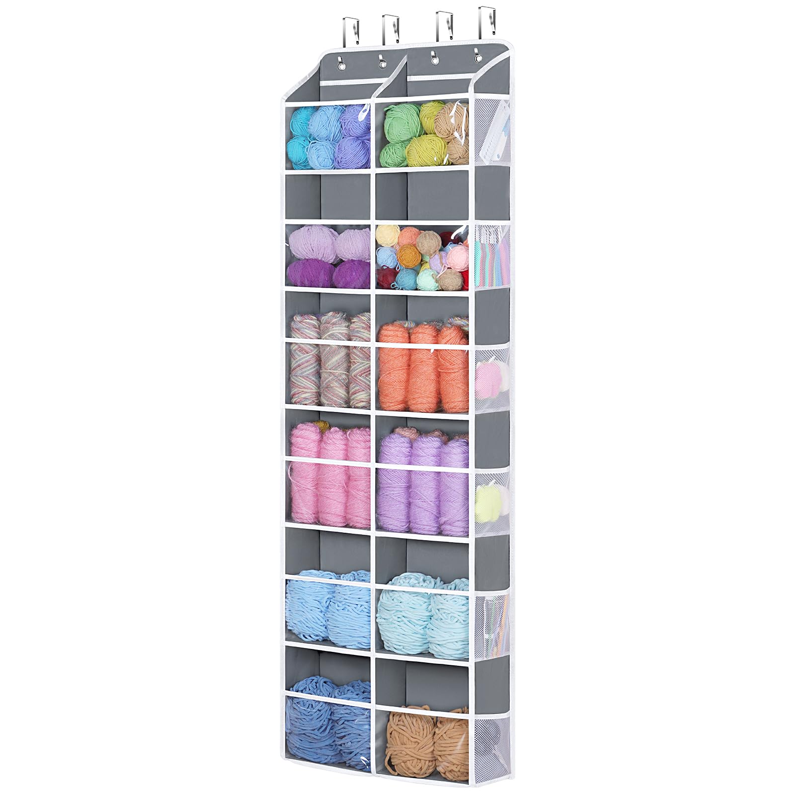 Univivi Hanging Yarn Storage Organizer with Side Pockets, 6 Tiers, Grey