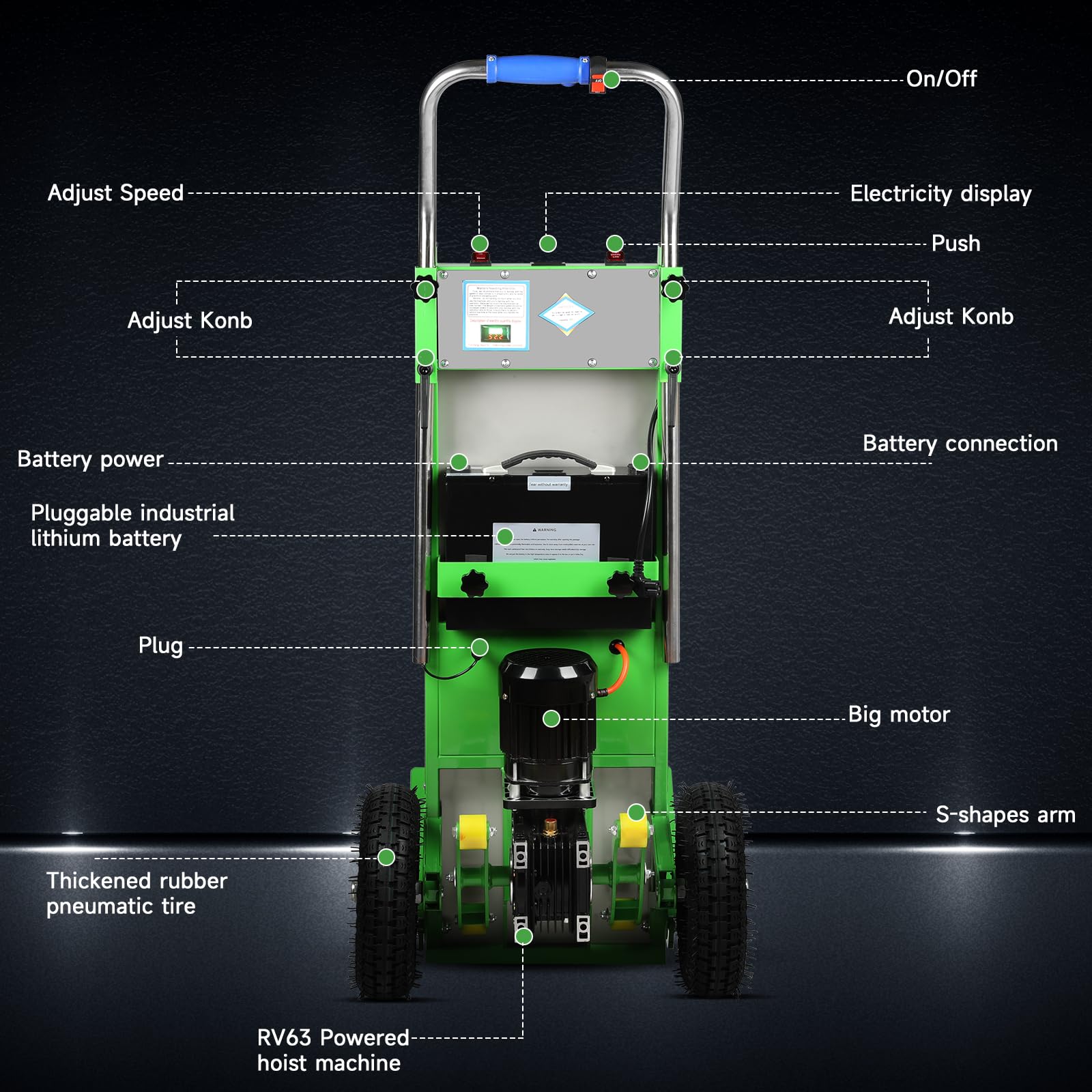 Elektrische Sackkarre mit Gummiketten, 1250W Elektrische Treppensteiger mit Treppen & Abstiege, 415KG Tragfähigkeit, 3 Modus klappbare Schwerlast-Treppensteiger Sackkarre für Umzug Grün