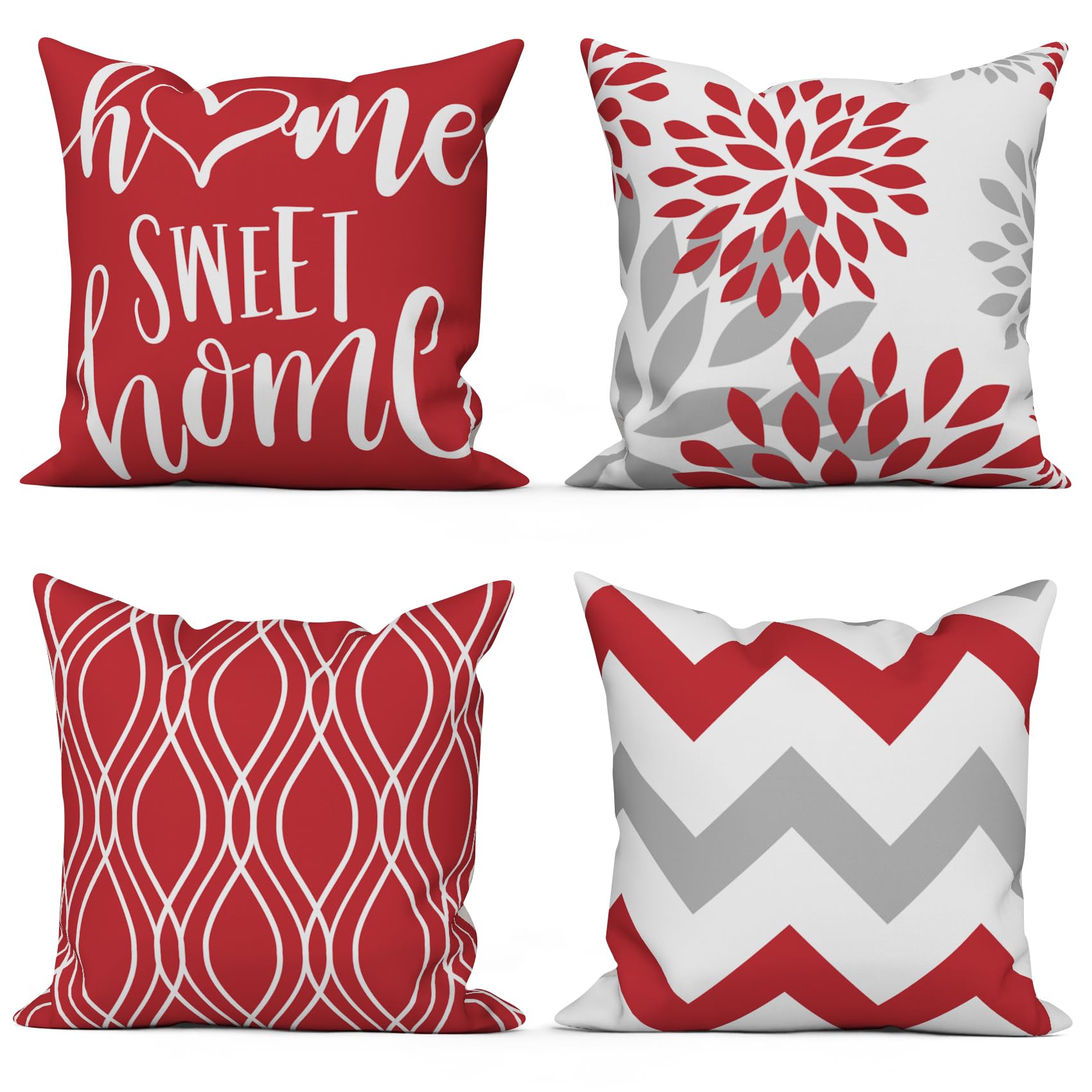 Housses de coussin 60x60 lavables rouge blanc pour décoration canapé extérieur
