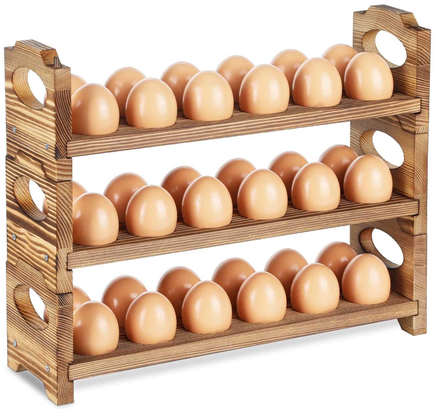 Wooden Egg Holder Storage-3Tier 36-Hole Stackable Holds Fresh Eggs Farmhouse Eggs Rack Wood Rustic Countertop Chicken Egg Organizer