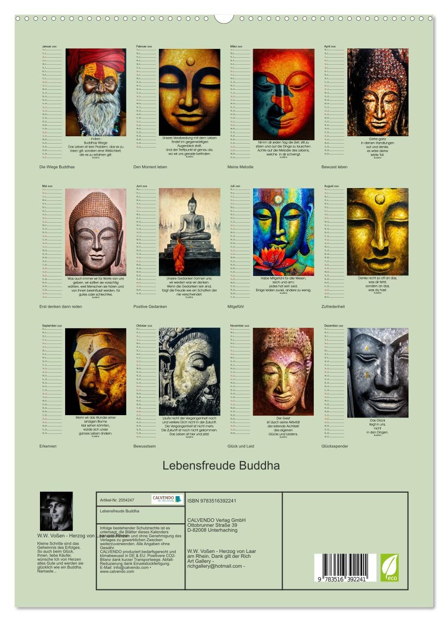 Lebensfreude Buddha (hochwertiger Premium Wandkalender 2026 DIN A2 hoch), Kunstdruck in Hochglanz: Zitate Ratschläge und Weisheiten zur Lebenshilfe im ... im Haushalt. (CALVENDO Menschen)