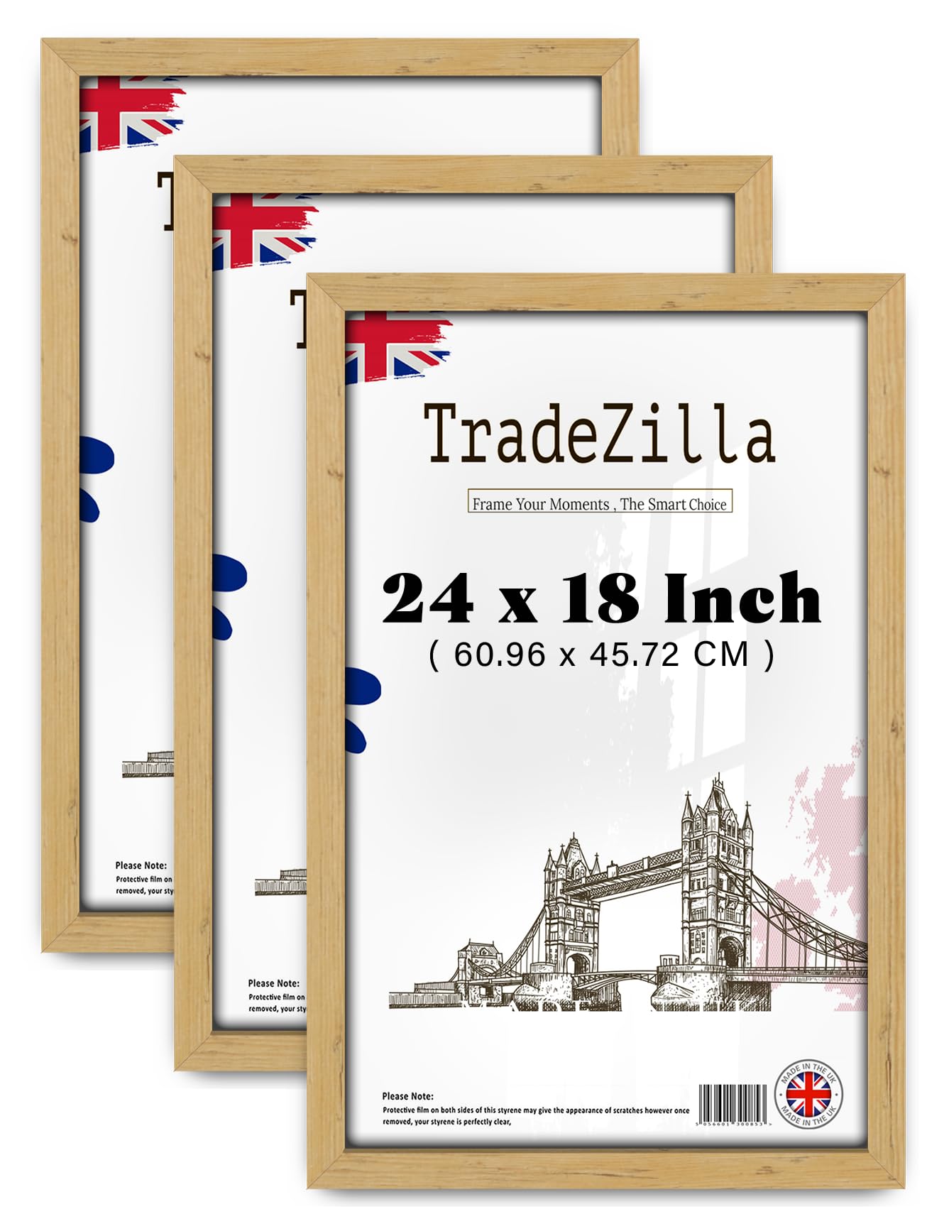 TradeZilla pack of 3 609.6 x 457.2 mm Pine - Modern 609.6 x 457.2 mm Frames with Safe Perspex Front & Wall Hanging Hooks - Handmade 24 x 18 Frame [ Pine ]