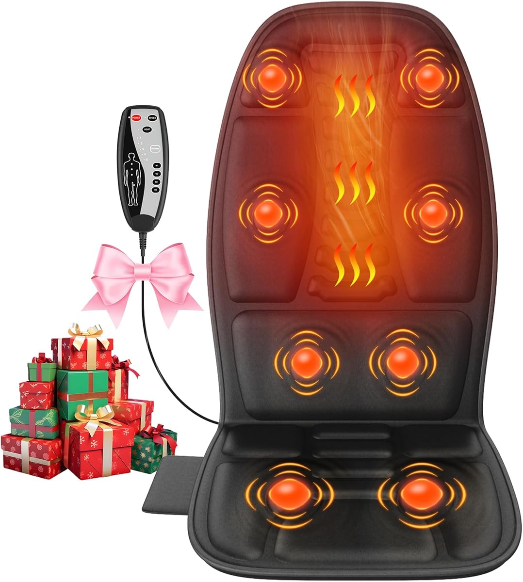 Back Massager with Heat, Massage Chair Pad with 5 Modes & 2 Heat Levels for Back & Thighs, Back Massage Pad for Office & Home Chairs, Gifts for Dad & Mom