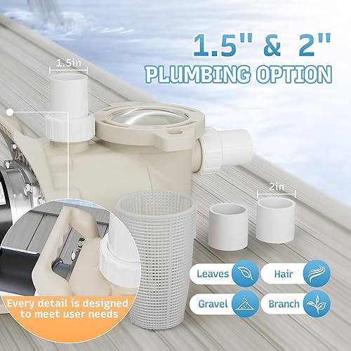 Miniatura 5 de Bomba de piscina de una sola velocidad de 1.5 HP, 115208-230 V, 6340 GPH, bomba de piscina interiorsuperior, de baja potencia, de alto flujo,