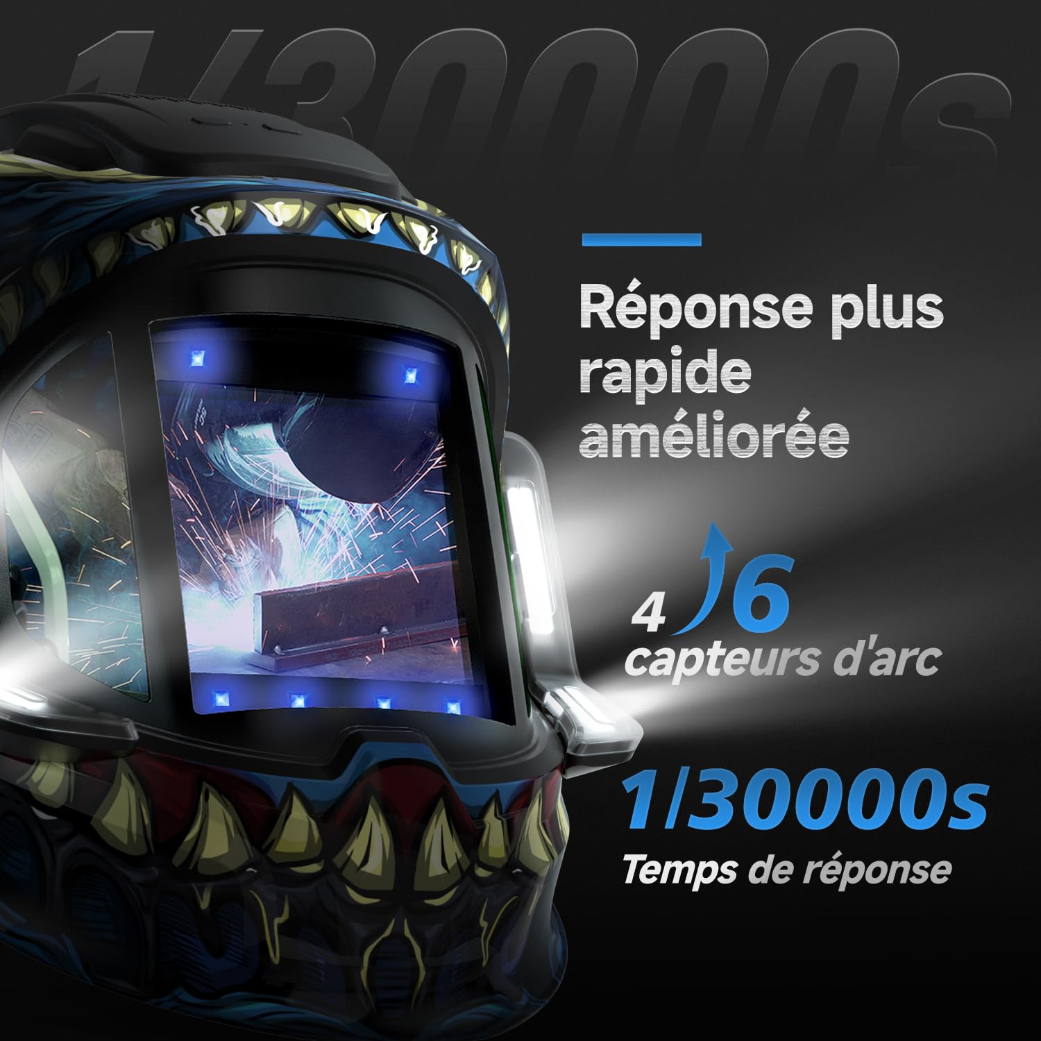 ANDELI Casque de Soudage Automatique Welding Helmet – 4 LED True Color Vision Panoramique 180° 9,5x9,1cm + Vitres Latérales 6 Capteurs 1/30000s 2400mAh USB-C Teinte 4/5-9/9-13 TIG/MIG/Cut/Grind