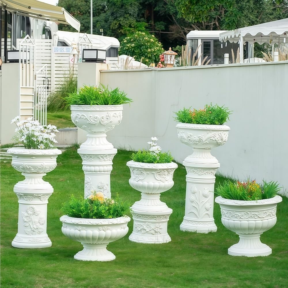 Roman Column Pedestal, Elegant Magnesium Oxide Garden Planter Urns for Villas, Gardens, Courtyards, Wedding Decorations, Retro Outdoor Flower Pots, Flower Stands, and Bases(J)