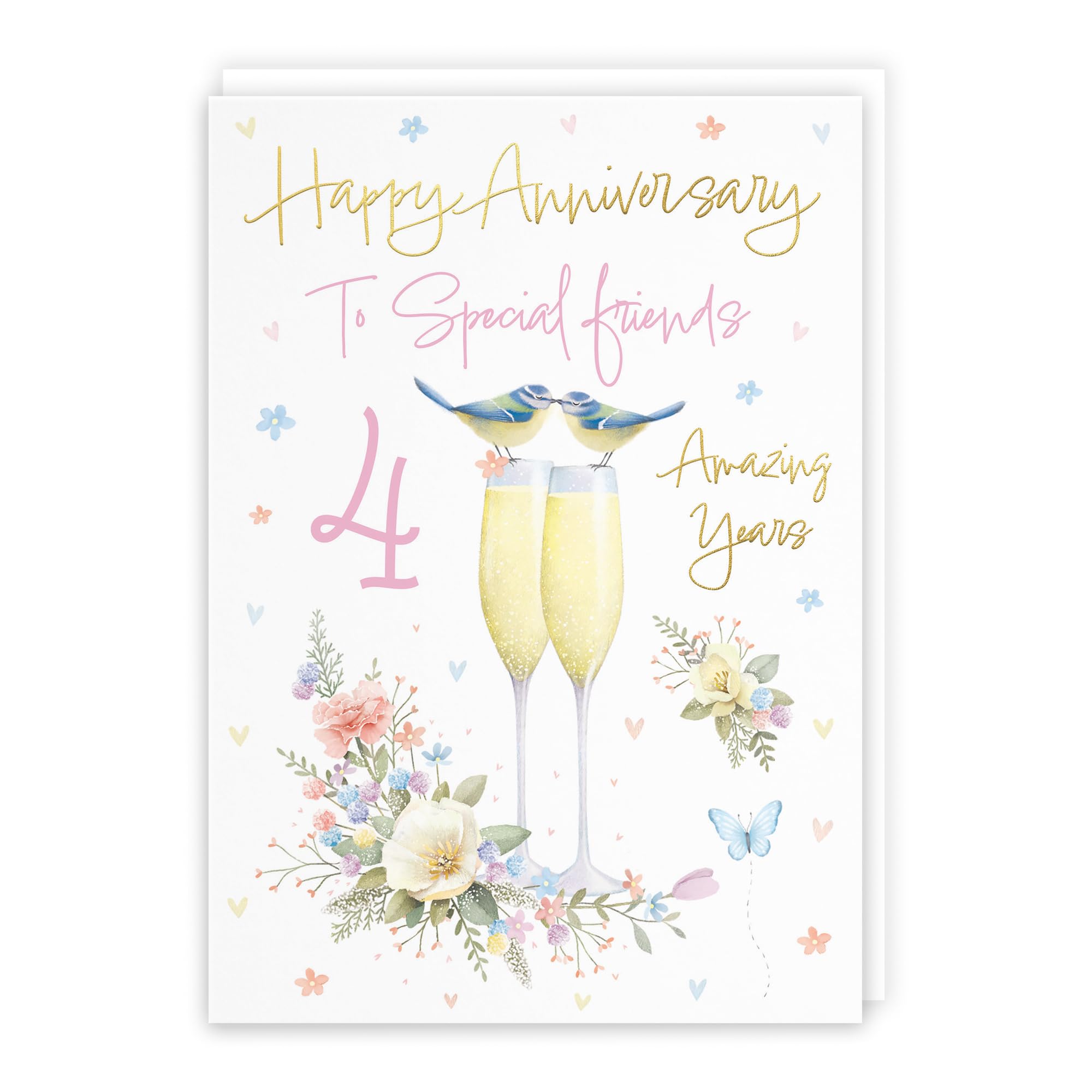 Hunts England - Special Friends 4th Anniversary Card - A5 Size - Champagne Flutes - Gold Foil - 4th Anniversary Card For Special Friends - Four Years - Milo's Gallery โ image 1
