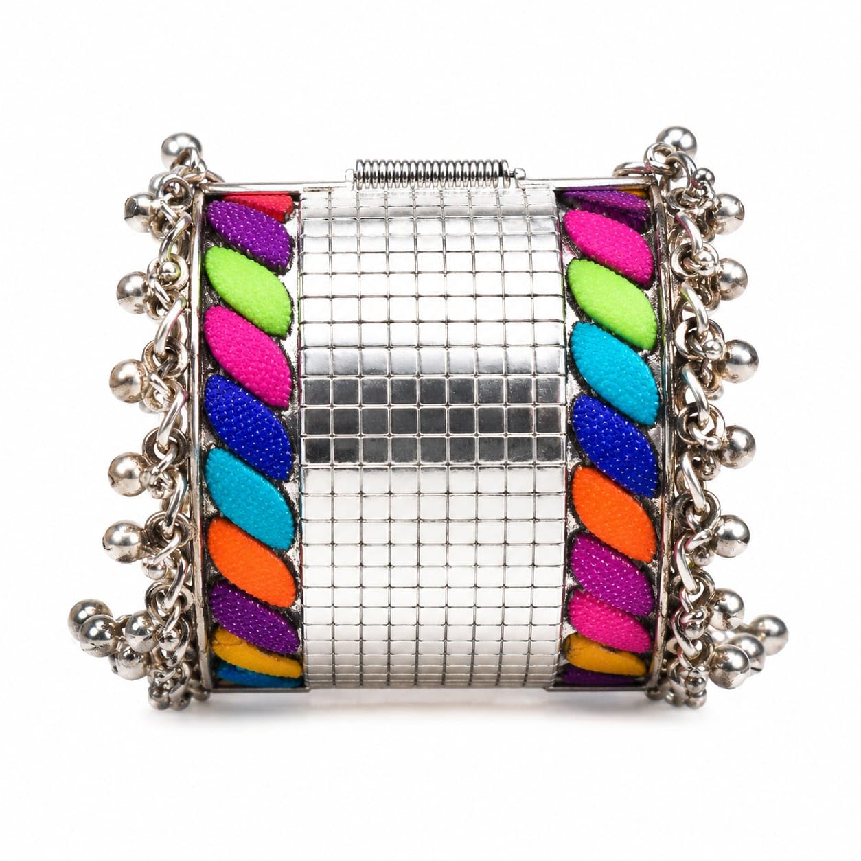R S Designer Studio Boho Cuff Bracelet with Mirror Work, Multicolour & Ghungroo-image-6