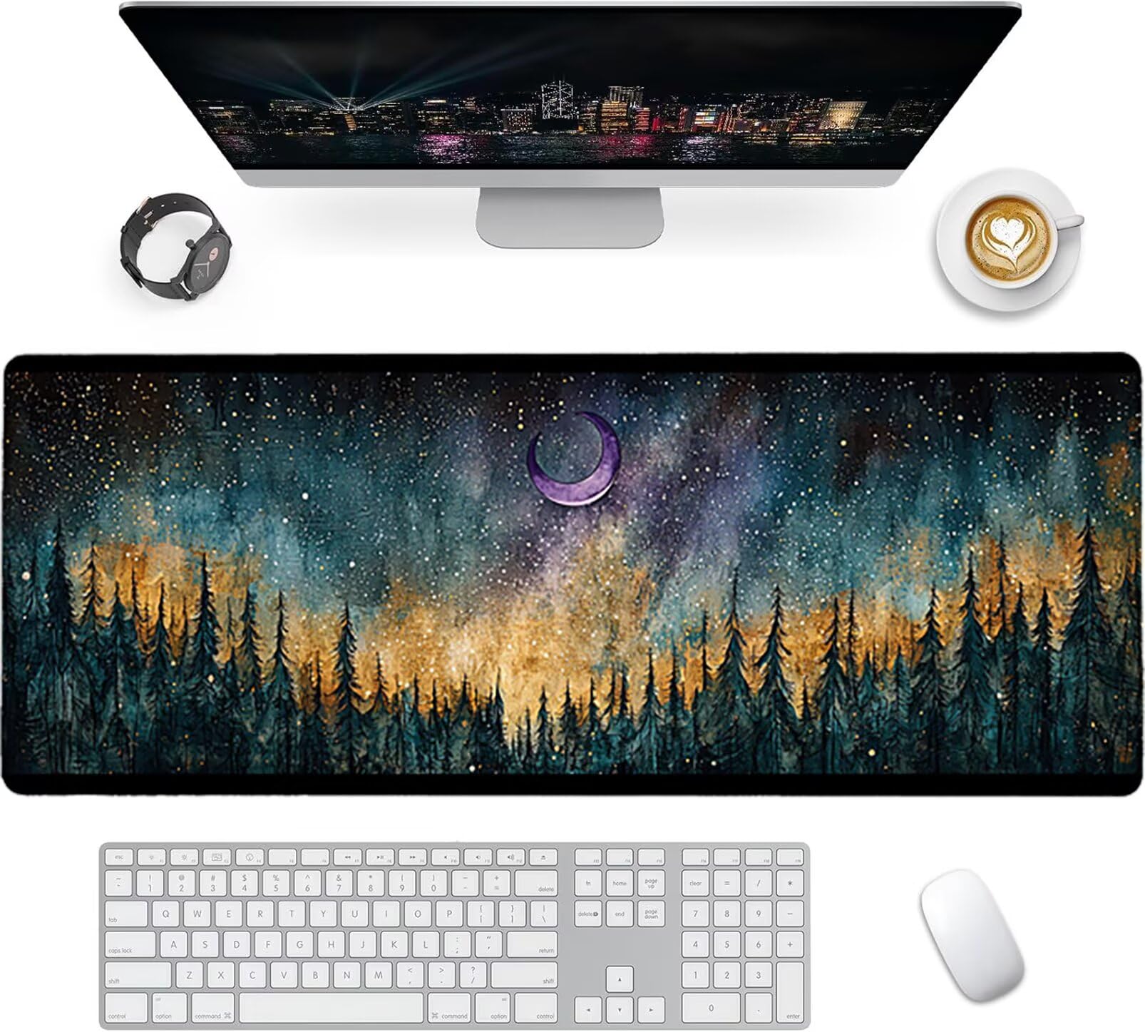 Lpfieonn gwiaździste niebo podkładka pod mysz do gier XXL- 120x60cm - mata na biurko z krajobrazem XXL - podkładka na biurko dla graczy - szyte krawędzie wodoodporne antypoślizgowe - wysoka precyzja i