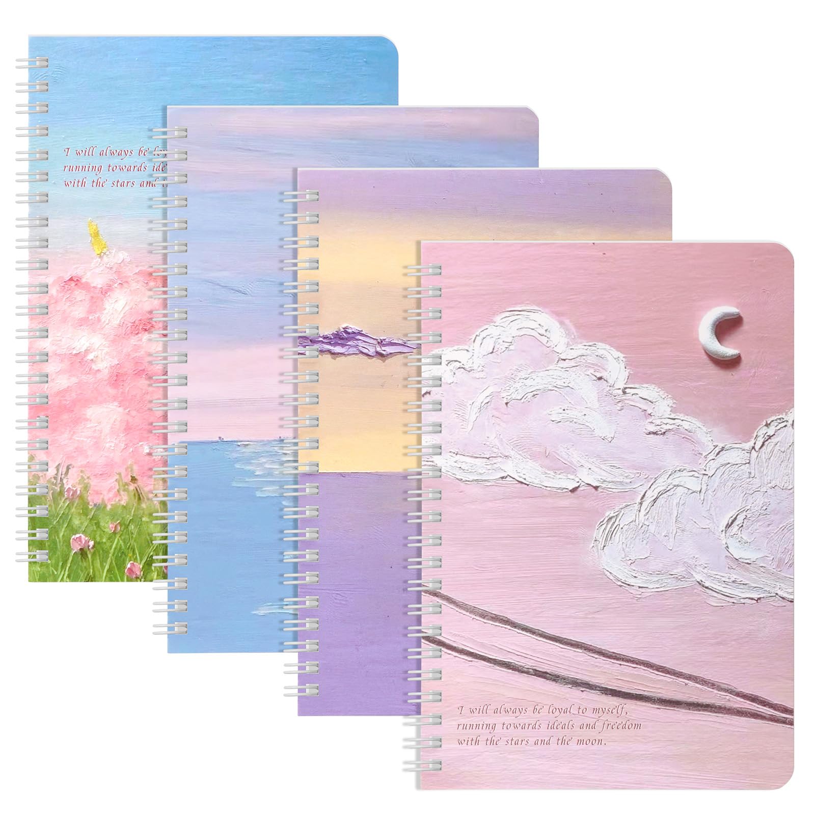 OFFCUP Wirebound 4 Pack Spiral Notebook, 120 Pages/ 60 Sheets Waterproof Notepad Cute Exercise Lined Paper Easy to Carry for Business Office School Travel（Clouds）