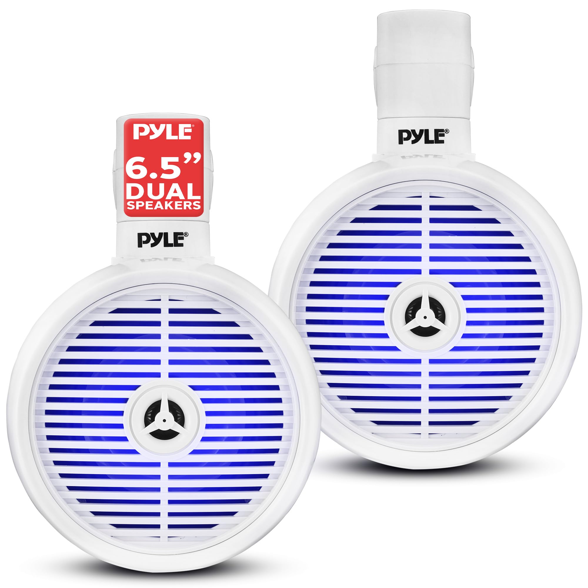 Pyle 6.5" Marine Wakeboard Speaker - 200W Waterproof 2-Way Mini Box System, LED Lights, Heavy Duty ABS Construction, Marine Grade Audio for Tubing and Roll-Cage Mounting (White)