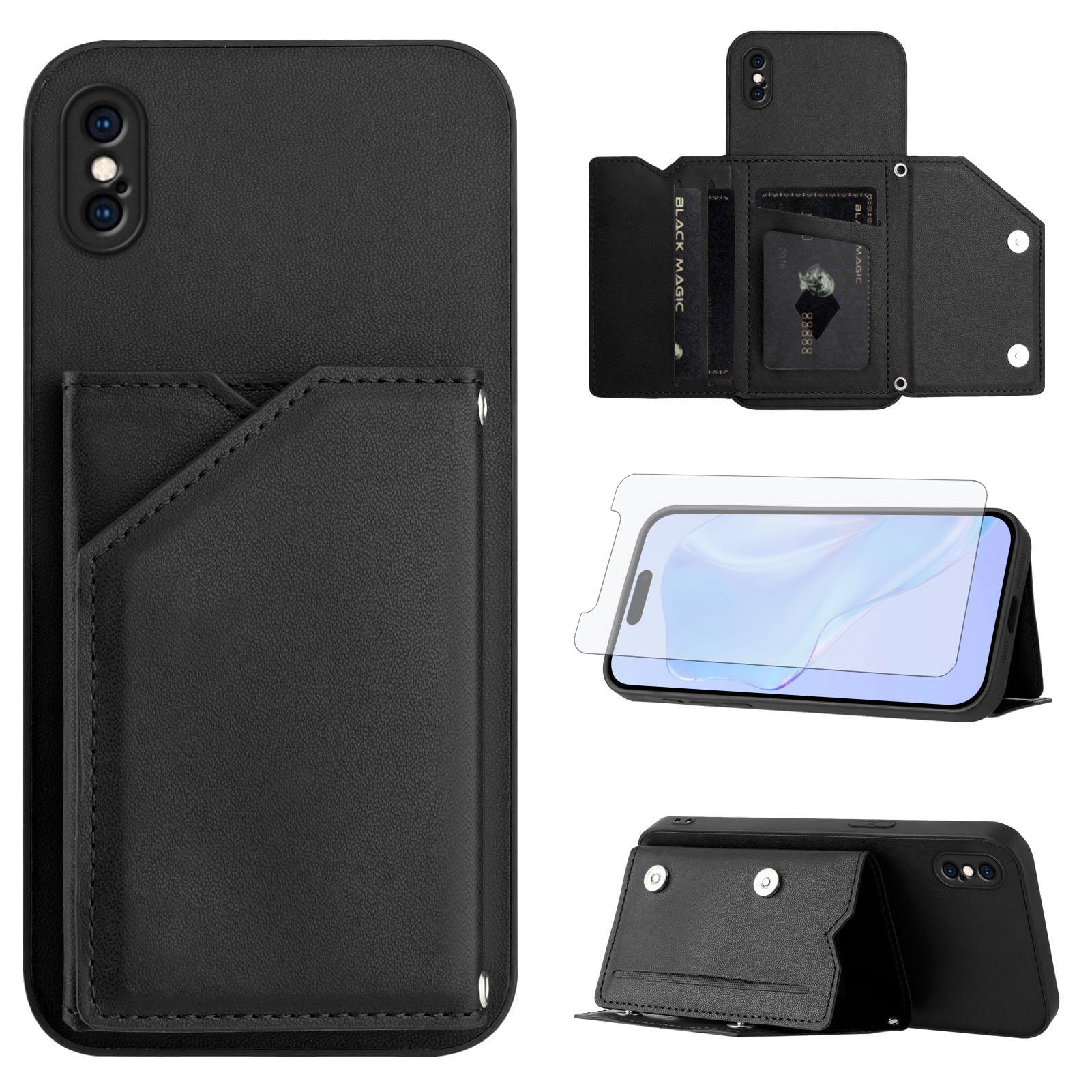 Housse cuir iPhone Xs Max pour femme avec sangle et rangement cartes idéal - 8