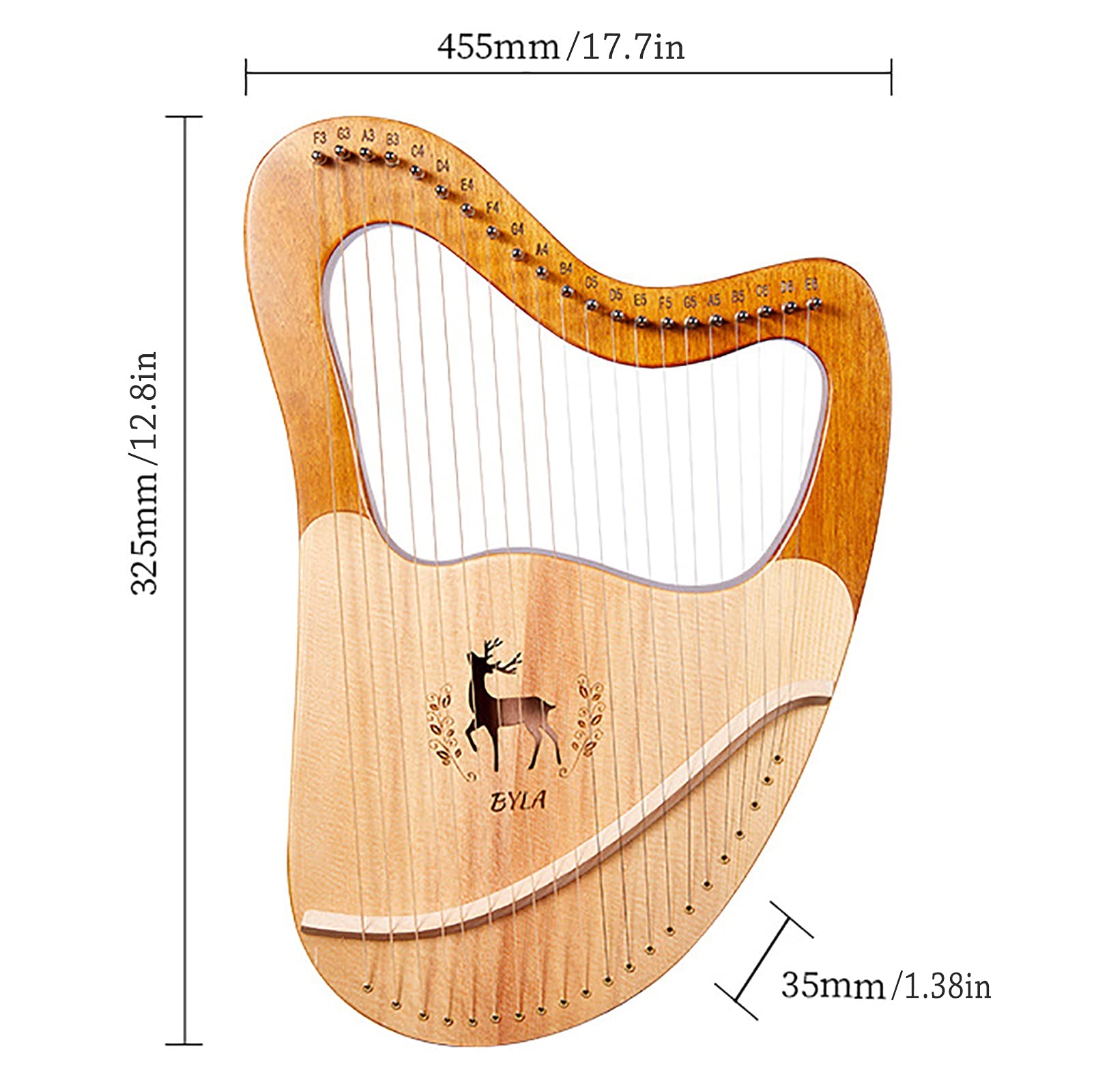 Instrumento de cuerda de madera maciza de caoba, arpa de lira de 21 cuerdas, con estuche de transporte/llave de afinación/cuerda de repuesto/manual de instrucciones en inglés, para amantes de la músi