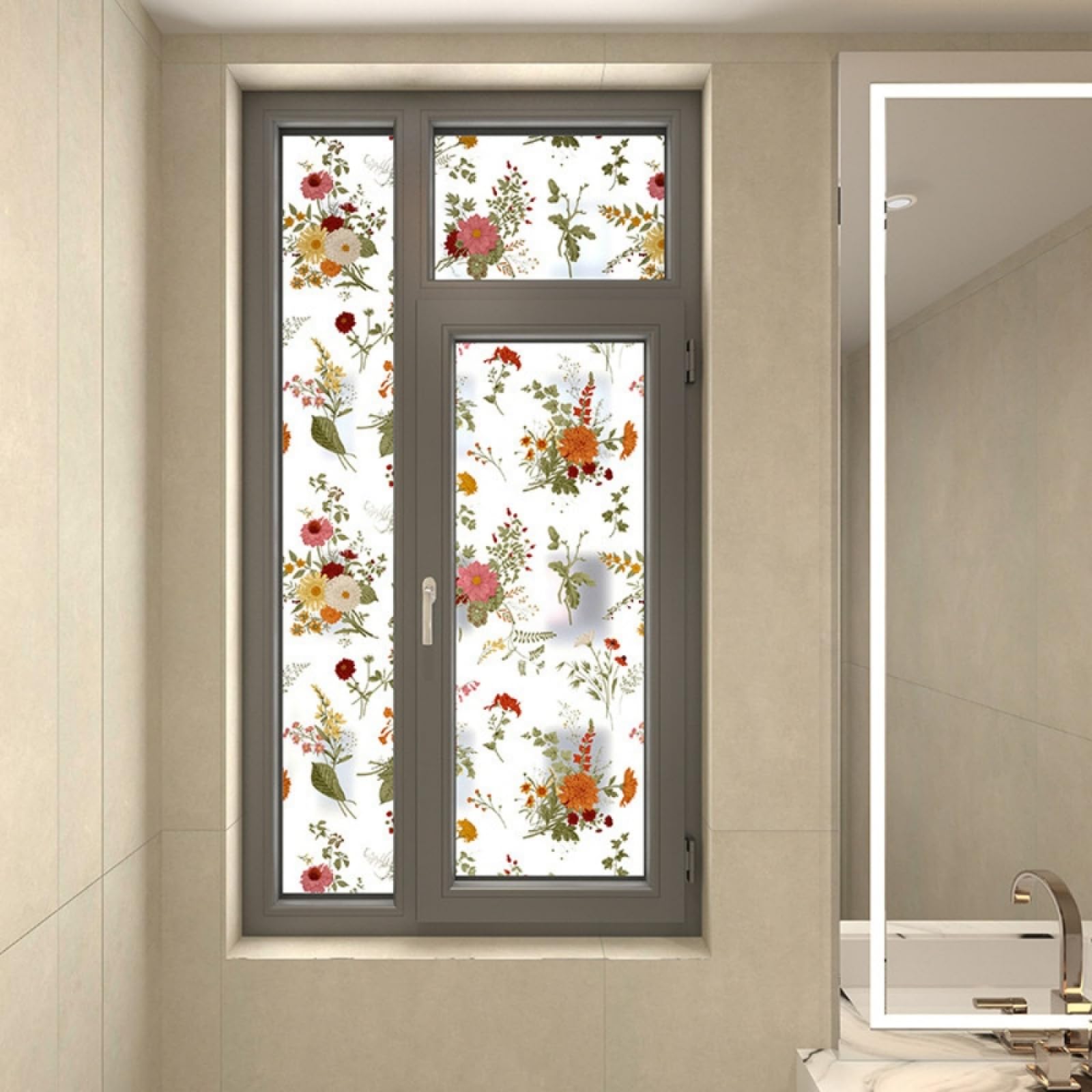 Vinilo Adhesivo Cristal Decorativo Flor Naranja Vinilos para Cristales Privacidad Estatico Anti UV Reutilizable para Oficina Dormitorio Sala de Estar Vinilo para Ventanas